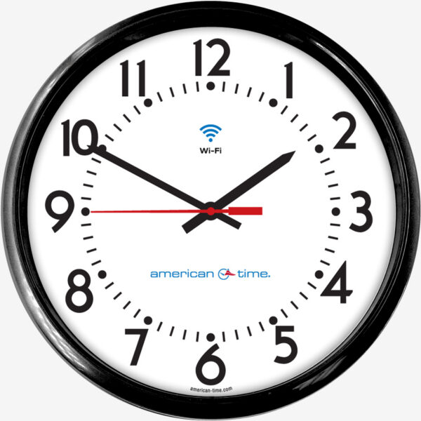 12” Stand Alone Wi-Fi Battery-AA Round Surface Clock (Black Plastic, Dial 04)