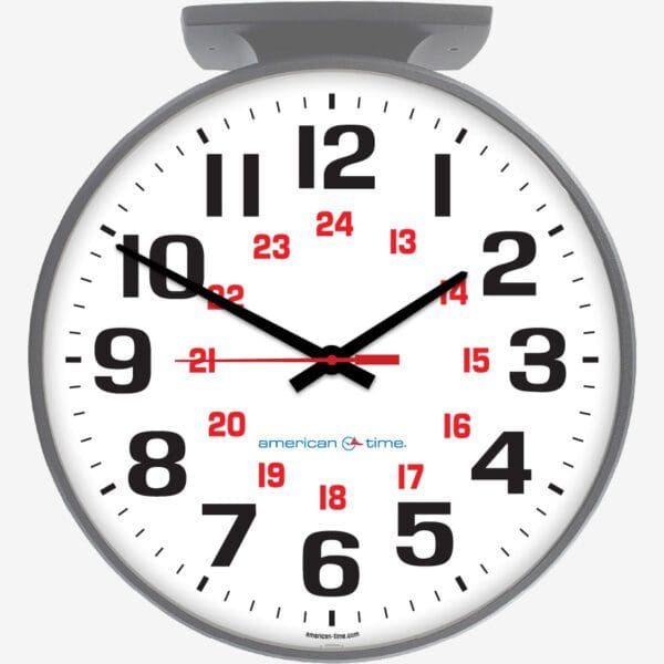 15'' AllSet Auto Daylight Saving Time Battery-AA Round Double Dial Ceiling Clock (Gray Steel, Dial 24)