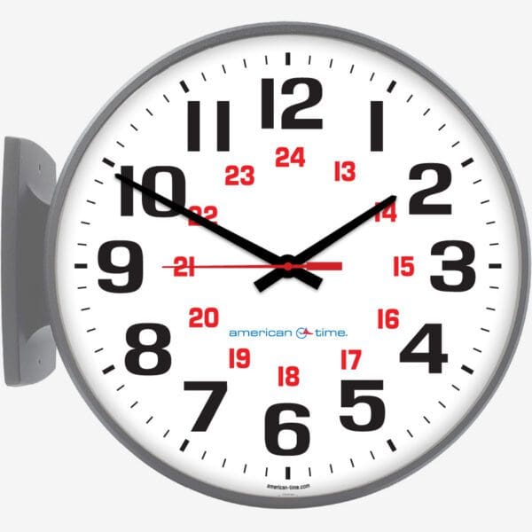 15'' AllSet Auto Daylight Saving Time 120V Round Double Dial Wall Clock (Gray Steel, Dial 24)