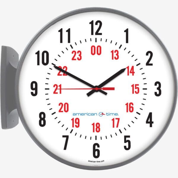 15'' AllSync IQ 120V Round Double Dial Wall Clock (Gray Steel, Dial 33)