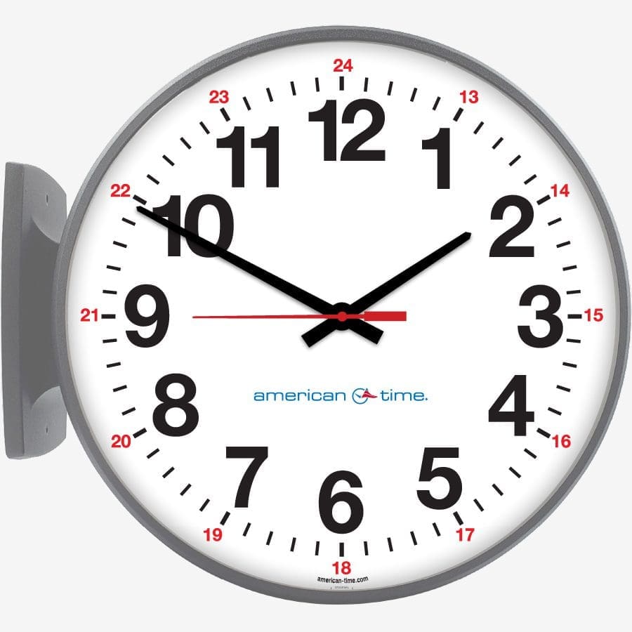 15'' AllSet Auto Daylight Saving Time Battery-AA Round Double Dial Wall Clock (Gray Steel, Dial 34)