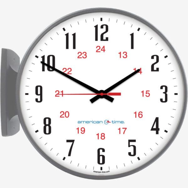 15'' AllSync IQ 24V Round Double Dial Wall Clock (Gray Steel, Dial AA)